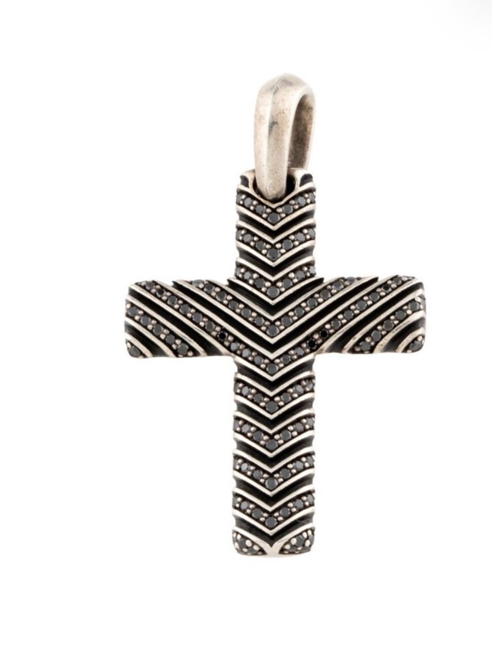 DAVID YURMAN STERLING SILVER 925 DIAMOND CHEVRON CROSS PENDANT